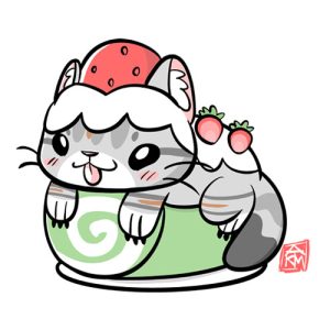 Cat on Matcha Roll Cake Sticker
