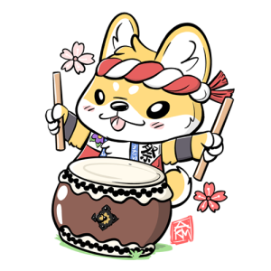 Shiba Inu with Taiko Drum Sticker