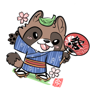 Tanuki with Uchiwa Sticker